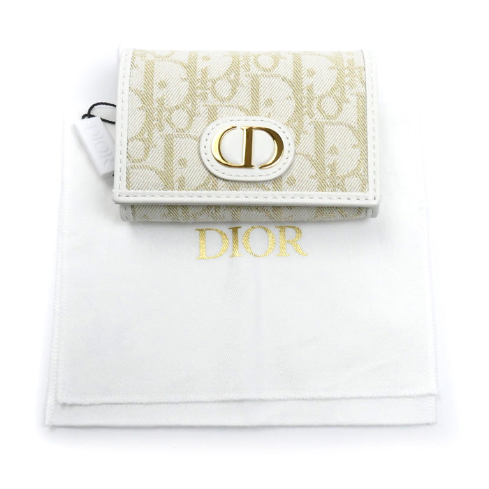Christian Dior クリスチャンディオール オブリーク 30モンテーニュ ミディアムウォレット コインケース ホワイト ゴールド S2300UNRG レディース【中古】【極美品】