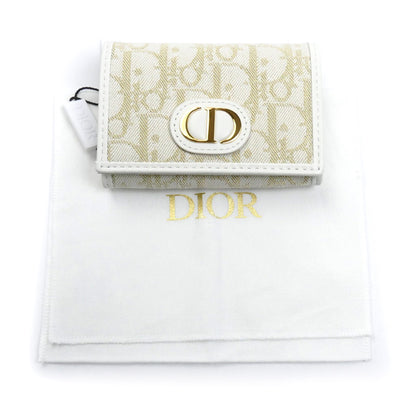 Christian Dior クリスチャンディオール オブリーク 30モンテーニュ ミディアムウォレット コインケース ホワイト ゴールド S2300UNRG レディース【中古】【極美品】