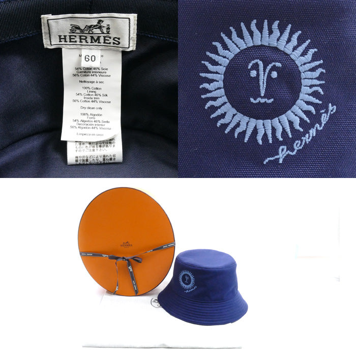 HERMES エルメス ジーンサンシャイン ハット ネイビー 
60 メンズ【中古】【美品】