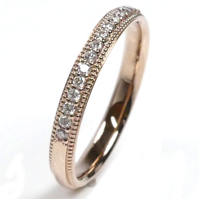 NIWAKA K18PG ピンクゴールド ダイヤ ハーフエタニティ ミル打ち リング・指輪 ダイヤモンド 8号 1.8g レディース【中古】【美品】