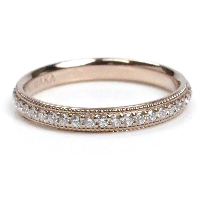 NIWAKA K18PG ピンクゴールド ダイヤ ハーフエタニティ ミル打ち リング・指輪 ダイヤモンド 8号 1.8g レディース【中古】【美品】