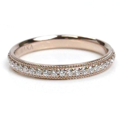 NIWAKA K18PG ピンクゴールド ダイヤ ハーフエタニティ ミル打ち リング・指輪 ダイヤモンド 8号 1.8g レディース【中古】【美品】