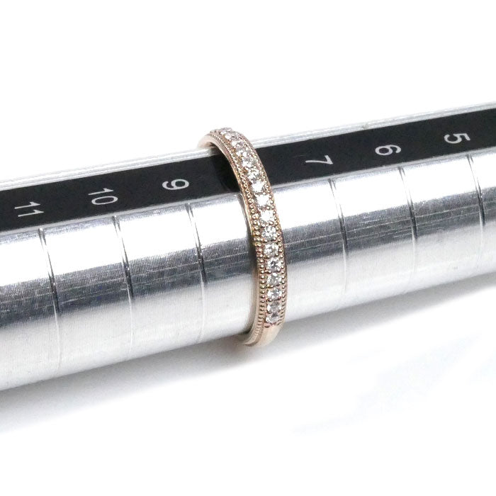 NIWAKA K18PG ピンクゴールド ダイヤ ハーフエタニティ ミル打ち リング・指輪 ダイヤモンド 8号 1.8g レディース【中古】【美品】