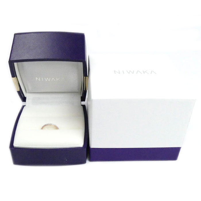 NIWAKA K18PG ピンクゴールド ダイヤ ハーフエタニティ ミル打ち リング・指輪 ダイヤモンド 8号 1.8g レディース【中古】【美品】