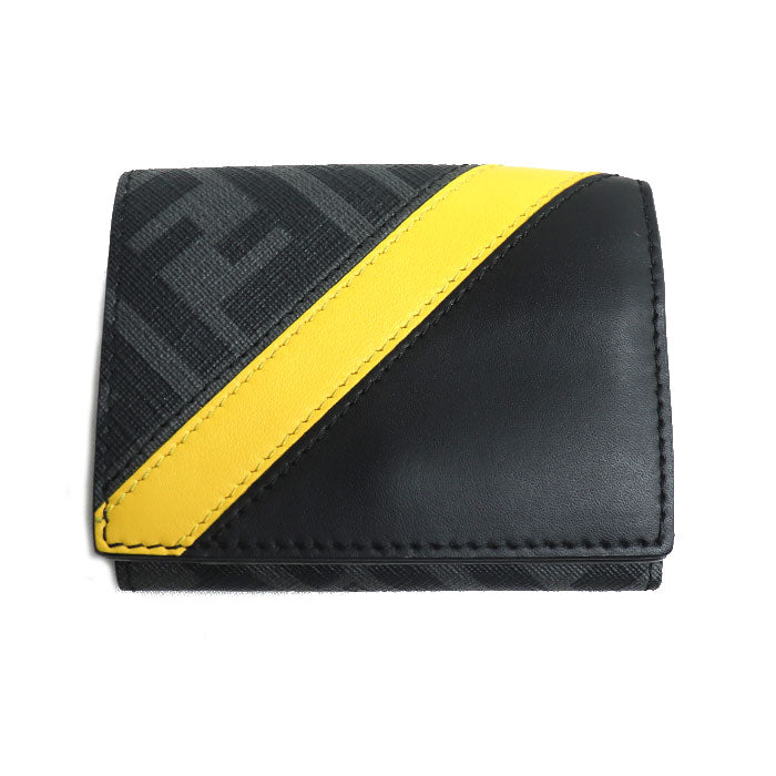 FENDI フェンディ コンパクトウォレット 三つ折り財布 ブラック イエロー 7M0280 ユニセックス【中古】【美品】