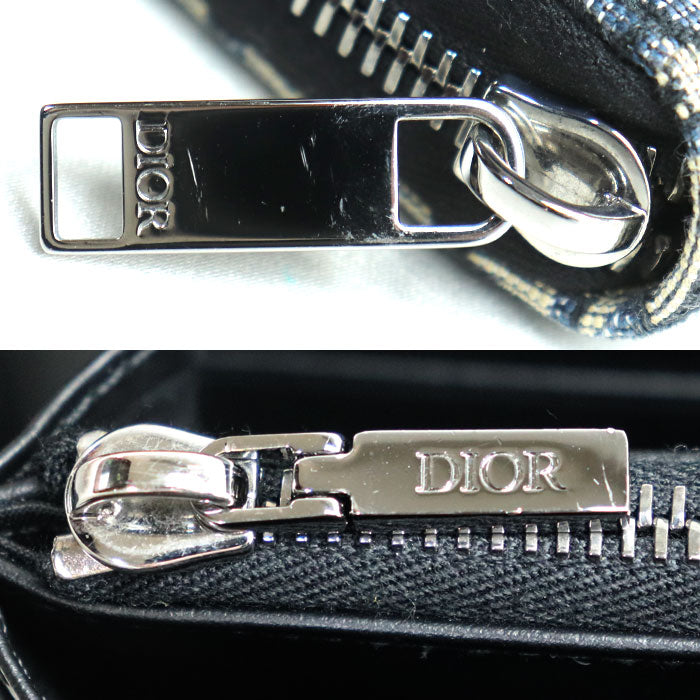 Dior ディオール オブリーク ジャカード ロングジップウォレット 長財布 ネイビー 2ADBC315YKS_H05E レディース【中古】