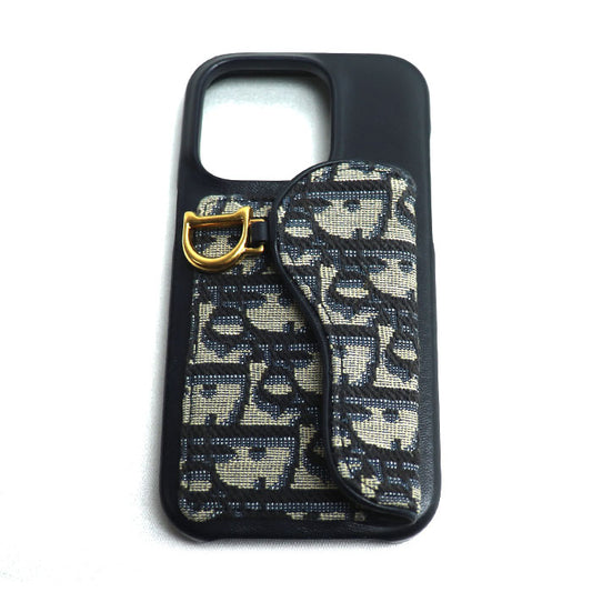 Christian Dior クリスチャンディオール オブリーク サドル iPhone15Pro iPhoneケース ベージュ×ネイビー レディース【中古】