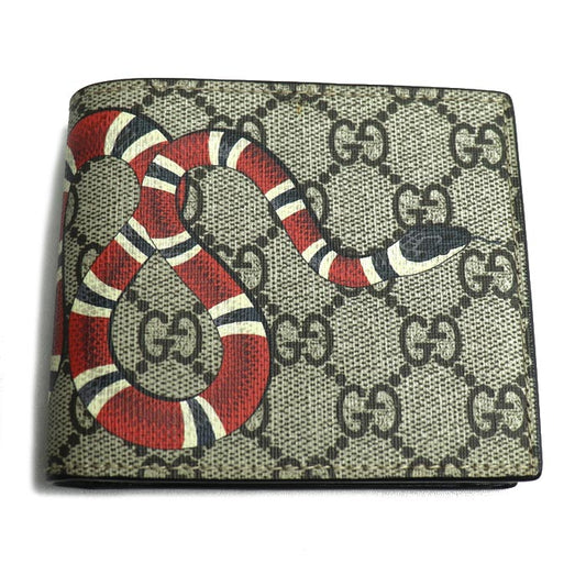 GUCCI グッチ GGスプリーム スネーク コンパクトウォレット 二つ折り財布 ベージュ×ブラック×レッド 451266 K551N 8666【中古】【美品】