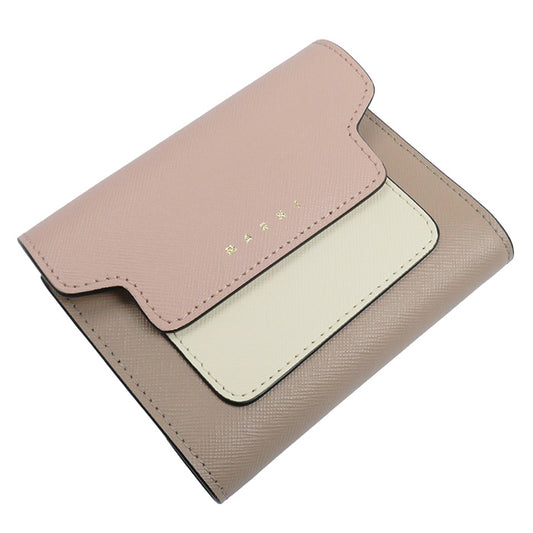 MARNI マルニ コンパクトウォレット 三つ折り財布 サフィアーノ ピンク×ベージュ×アイボリー PFMO0051U8LV520 Z605M レディース【中古】【美品】