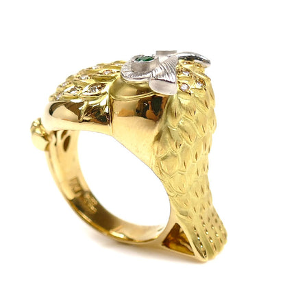 梶光夫 K18YG イエローゴールド Pt900プラチナ ダイヤ エメラルド リング・指輪 ダイヤモンド0.19ct エメラルド0.07ct 14号 14.3g レディース【中古】【美品】