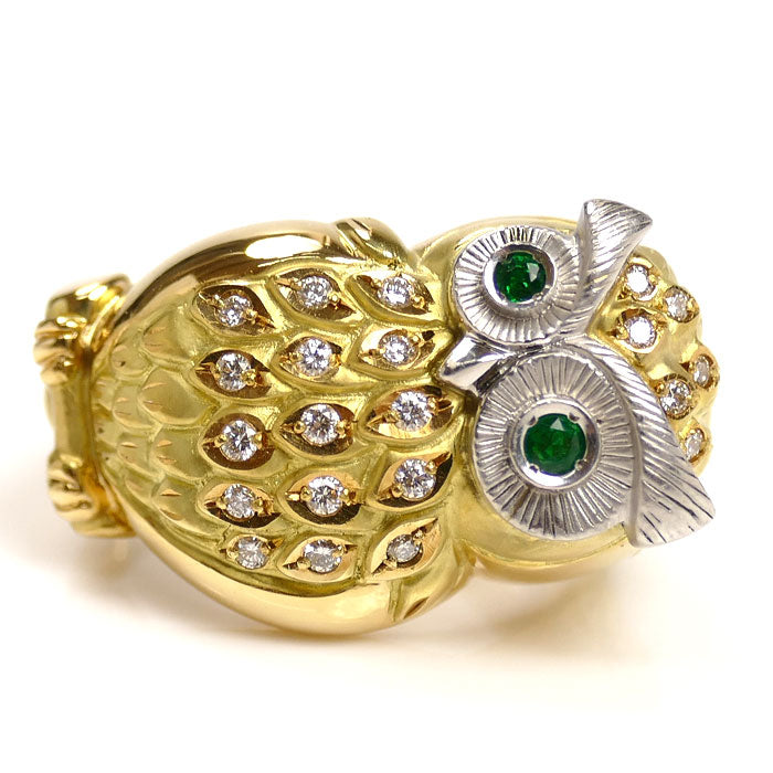 梶光夫 K18YG イエローゴールド Pt900プラチナ ダイヤ エメラルド リング・指輪 ダイヤモンド0.19ct エメラルド0.07ct 14号 14.3g レディース【中古】【美品】