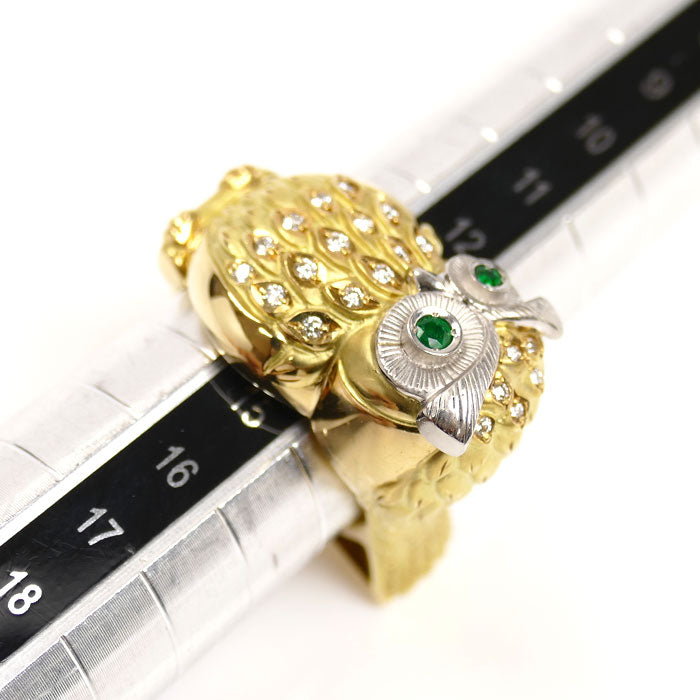 梶光夫 K18YG イエローゴールド Pt900プラチナ ダイヤ エメラルド リング・指輪 ダイヤモンド0.19ct エメラルド0.07ct 14号 14.3g レディース【中古】【美品】