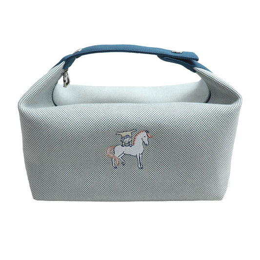 HERMES エルメス ブリッド ア ブラック GM カブリオル ポーチ ブルー グリペール ライトグレー H103587M 03 レディース【中古】【美品】