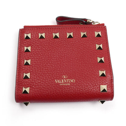 Valentino Garavani ヴァレンティノ・ガラヴァーニ ロックスタッズ コンパクトウォレット 二つ折り財布 レッド 3W2P0W06 レディース【中古】【美品】