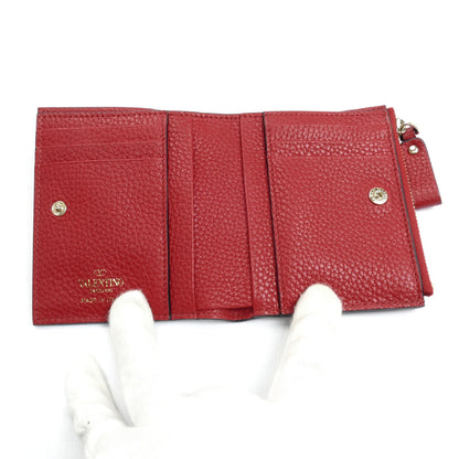 Valentino Garavani ヴァレンティノ・ガラヴァーニ ロックスタッズ コンパクトウォレット 二つ折り財布 レッド 3W2P0W06 レディース【中古】【美品】