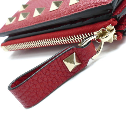 Valentino Garavani ヴァレンティノ・ガラヴァーニ ロックスタッズ コンパクトウォレット 二つ折り財布 レッド 3W2P0W06 レディース【中古】【美品】