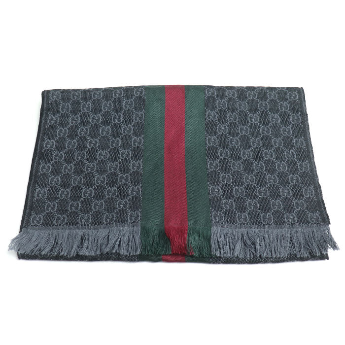 GUCCI グッチ シェリーライン マフラー ブラック 147351 4G704 1166 ユニセックス【中古】【美品】