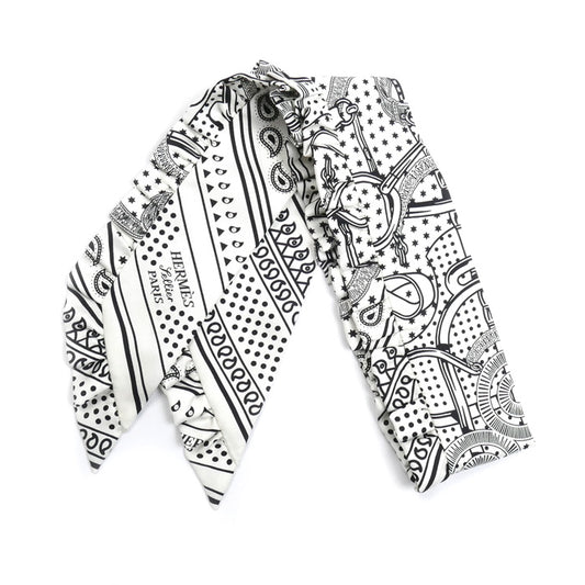 HERMES エルメス ツイリー Eperon d' Or Bandana エプロンドールバンダナ スカーフ ホワイト/ブラック H852978S レディース【中古】【美品】
