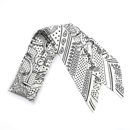 HERMES エルメス ツイリー Eperon d' Or Bandana エプロンドールバンダナ スカーフ ホワイト/ブラック H852978S レディース【中古】【美品】