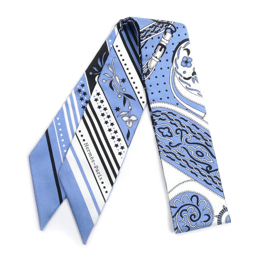 HERMES エルメス ツイリー Festival des Amazones アマゾンの祭典 バンダナ スカーフ ブルー・ジーン / 白 / 黒 H064217S 01 レディース【中古】【美品】