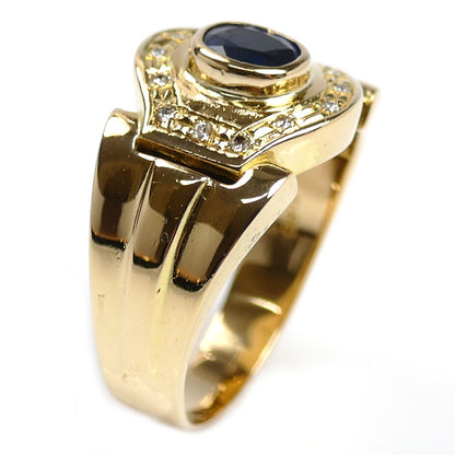 K18YG イエローゴールド リング・指輪 サファイア0.80ct ダイヤモンド0.10ct 20号 10.8g メンズ【中古】【美品】