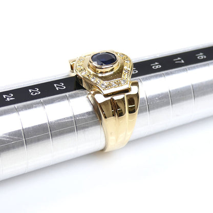 K18YG イエローゴールド リング・指輪 サファイア0.80ct ダイヤモンド0.10ct 20号 10.8g メンズ【中古】【美品】