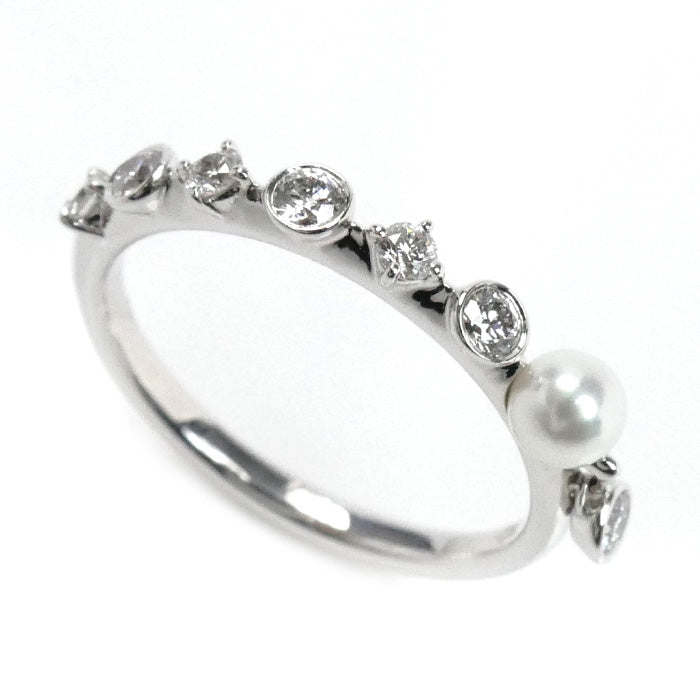 MIKIMOTO ミキモト K18WG ホワイトゴールド ディナー リング・指輪 PR1461U パール約3.4mm ダイヤモンド 5号 1.7g レディース【中古】【美品】