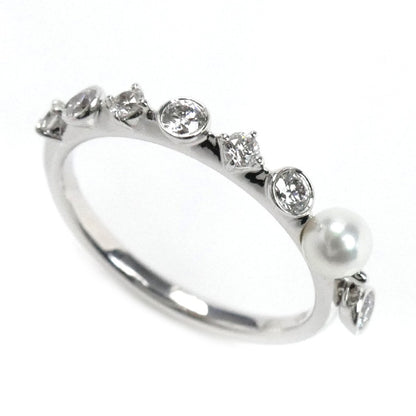 MIKIMOTO ミキモト K18WG ホワイトゴールド ディナー リング・指輪 PR1461U パール約3.4mm ダイヤモンド 5号 1.7g レディース【中古】【美品】