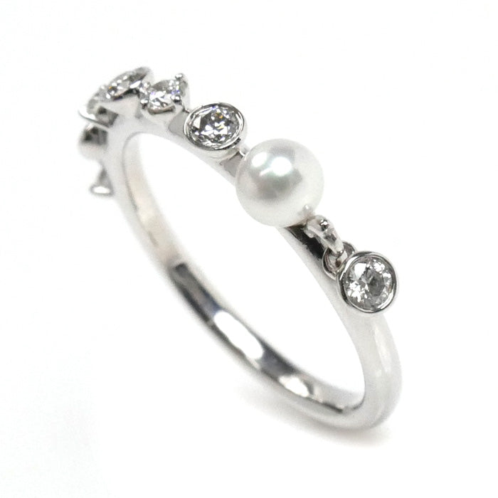 MIKIMOTO ミキモト K18WG ホワイトゴールド ディナー リング・指輪 PR1461U パール約3.4mm ダイヤモンド 5号 1.7g レディース【中古】【美品】