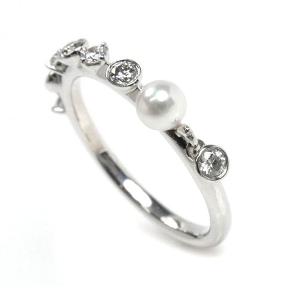 MIKIMOTO ミキモト K18WG ホワイトゴールド ディナー リング・指輪 PR1461U パール約3.4mm ダイヤモンド 5号 1.7g レディース【中古】【美品】