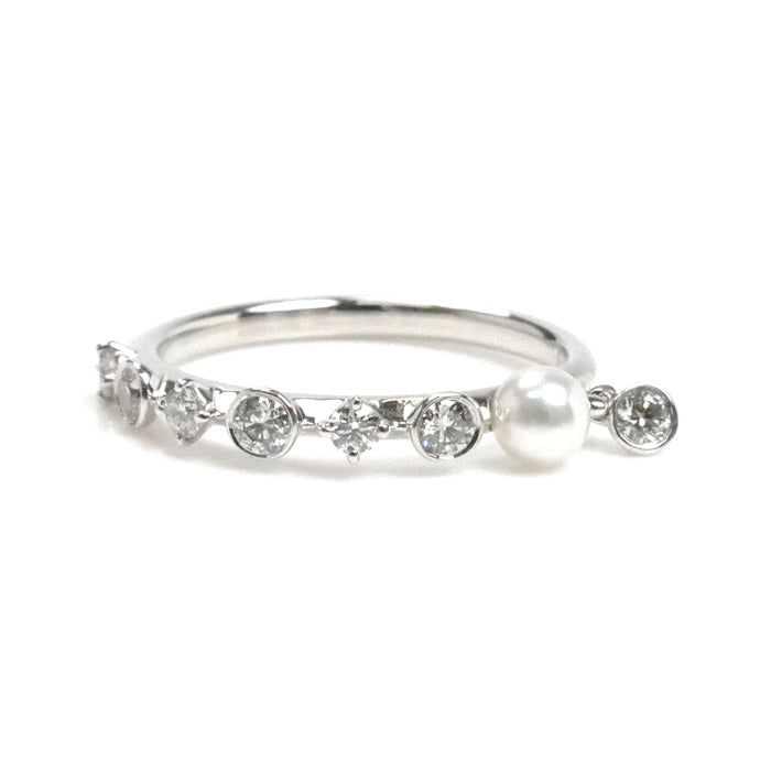 MIKIMOTO ミキモト K18WG ホワイトゴールド ディナー リング・指輪 PR1461U パール約3.4mm ダイヤモンド 5号 1.7g レディース【中古】【美品】