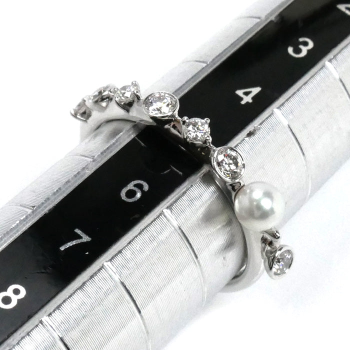MIKIMOTO ミキモト K18WG ホワイトゴールド ディナー リング・指輪 PR1461U パール約3.4mm ダイヤモンド 5号 1.7g レディース【中古】【美品】