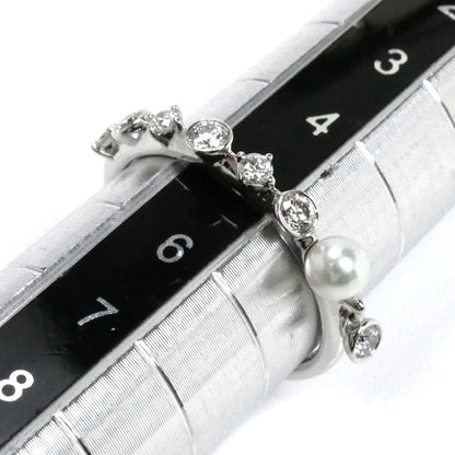 MIKIMOTO ミキモト K18WG ホワイトゴールド ディナー リング・指輪 PR1461U パール約3.4mm ダイヤモンド 5号 1.7g レディース【中古】【美品】