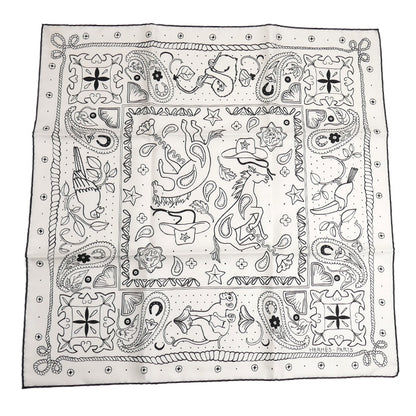 HERMES エルメス  Animaux Bandana スカーフ ホワイト/ブラック H044100S カレ55 レディース【中古】【美品】