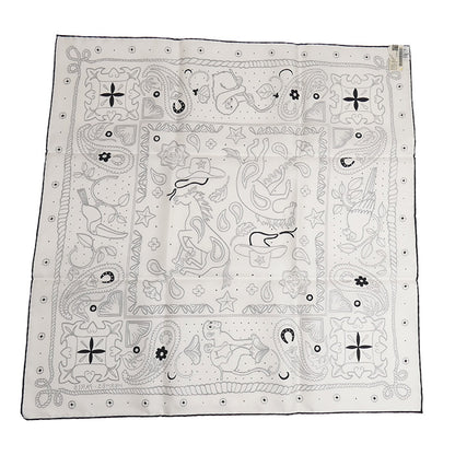 HERMES エルメス  Animaux Bandana スカーフ ホワイト/ブラック H044100S カレ55 レディース【中古】【美品】