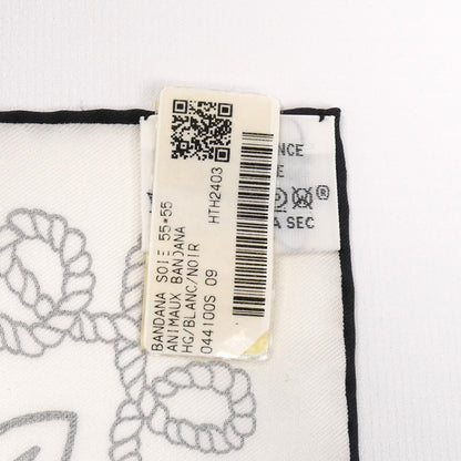 HERMES エルメス  Animaux Bandana スカーフ ホワイト/ブラック H044100S カレ55 レディース【中古】【美品】