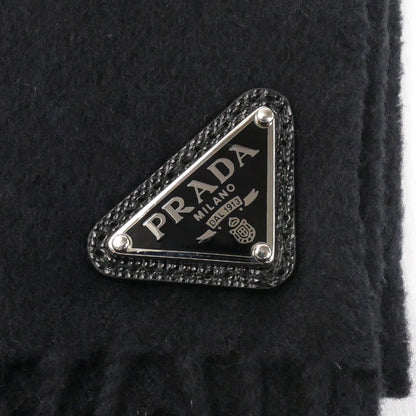PRADA プラダ トライアングルロゴ マフラー ブラック 2FS065 2C0P F0002 ICチップ シルクxカシミヤ スカーフ レディース【中古】【美品】