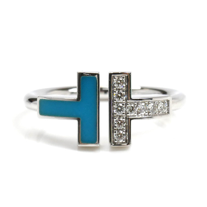 TIFFANY&Co. ティファニー K18WG ホワイトゴールド Tワイヤー ダイヤ ターコイズ リング・指輪 64028146 ダイヤモンド ターコイズ 11号 4.4g レディース【中古】【美品】