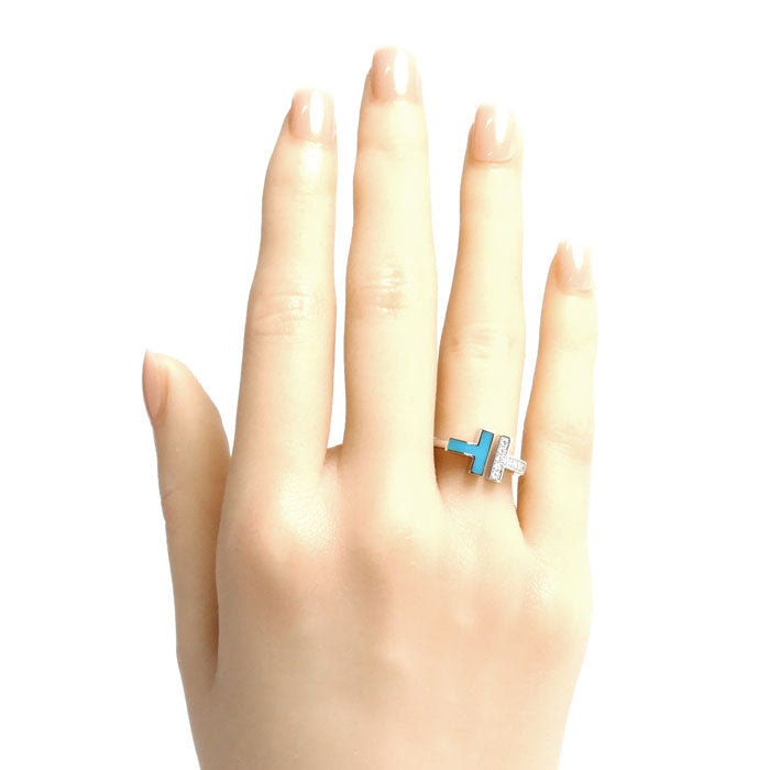 TIFFANY&Co. ティファニー K18WG ホワイトゴールド Tワイヤー ダイヤ ターコイズ リング・指輪 64028146 ダイヤモンド ターコイズ 11号 4.4g レディース【中古】【美品】