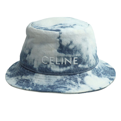 CELINE セリーヌ ロゴ ブリーチデニム ハット ホワイト ブルー 2AUO4866M L メンズ【中古】【美品】