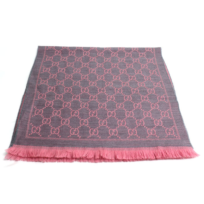 GUCCI グッチ GG マフラー グレー×ピンク 133483 3G200 1272 スカーフ ストール レディース【中古】【美品】
