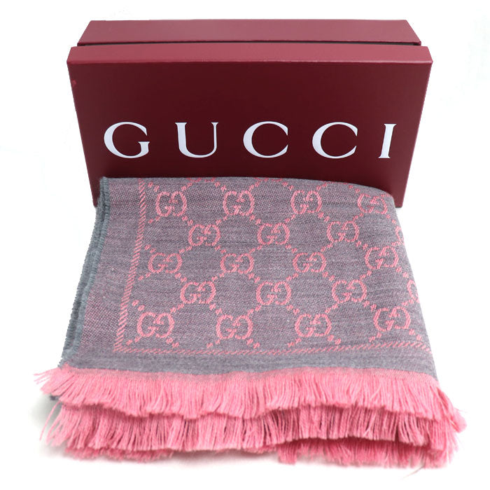GUCCI グッチ GG マフラー グレー×ピンク 133483 3G200 1272 スカーフ ストール レディース【中古】【美品】