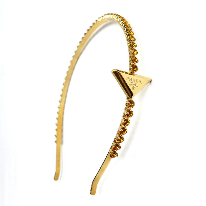 PRADA プラダ 真鍮 人工クリスタル トライアングルロゴ クリスタル カチューシャ 1IH048 2CK4 F03CR ヘアバンド レディース【中古】