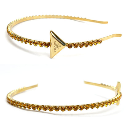 PRADA プラダ 真鍮 人工クリスタル トライアングルロゴ クリスタル カチューシャ 1IH048 2CK4 F03CR ヘアバンド レディース【中古】