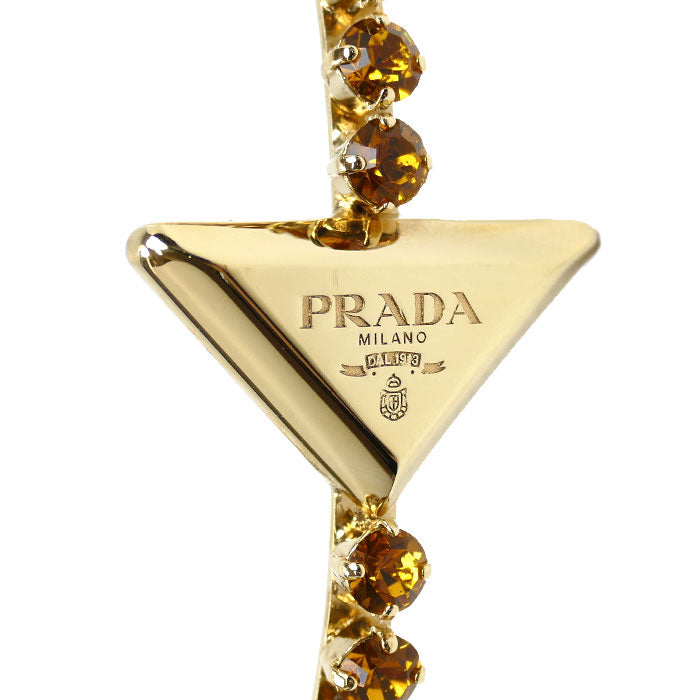 PRADA プラダ 真鍮 人工クリスタル トライアングルロゴ クリスタル カチューシャ 1IH048 2CK4 F03CR ヘアバンド レディース【中古】