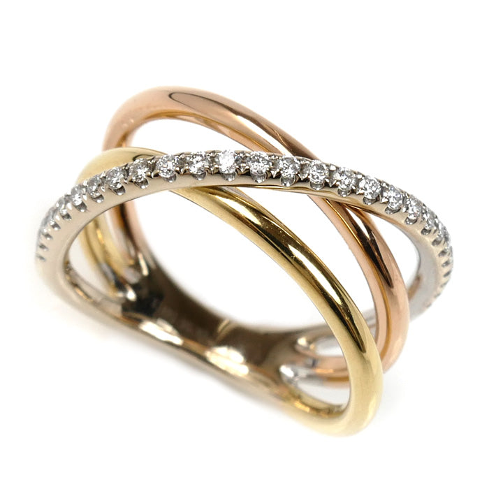 Ponte Vecchio ポンテヴェキオ K18YG/K18PG/K18WG ダイヤ リング・指輪 ダイヤモンド0.12ct 4号 3.7g ピンキー レディース【中古】【美品】