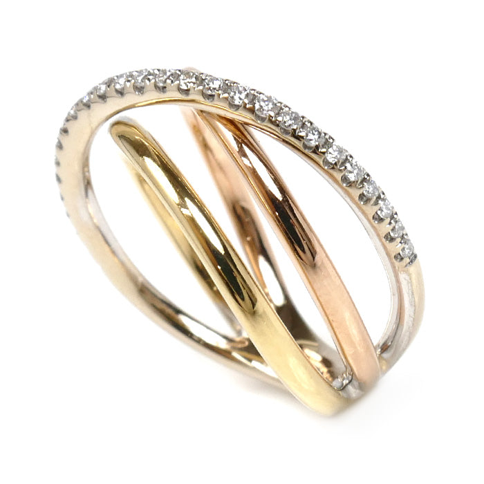 Ponte Vecchio ポンテヴェキオ K18YG/K18PG/K18WG ダイヤ リング・指輪 ダイヤモンド0.12ct 4号 3.7g ピンキー レディース【中古】【美品】