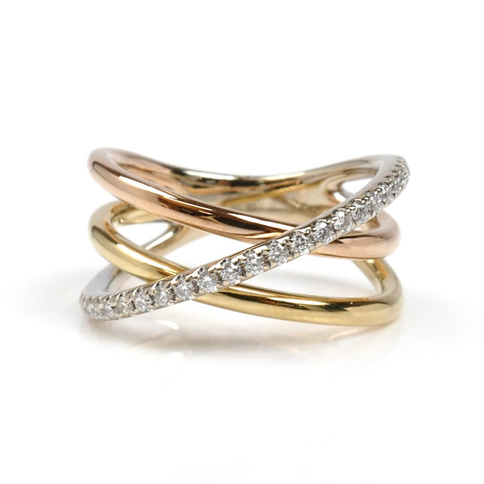 Ponte Vecchio ポンテヴェキオ K18YG/K18PG/K18WG ダイヤ リング・指輪 ダイヤモンド0.12ct 4号 3.7g ピンキー レディース【中古】【美品】