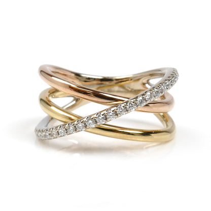 Ponte Vecchio ポンテヴェキオ K18YG/K18PG/K18WG ダイヤ リング・指輪 ダイヤモンド0.12ct 4号 3.7g ピンキー レディース【中古】【美品】