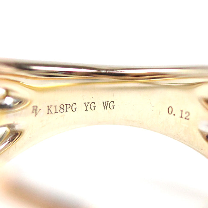Ponte Vecchio ポンテヴェキオ K18YG/K18PG/K18WG ダイヤ リング・指輪 ダイヤモンド0.12ct 4号 3.7g ピンキー レディース【中古】【美品】